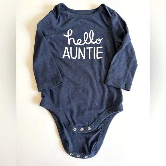 Hello auntie 12m navy long sleeve onsie - Picture 1 of 2